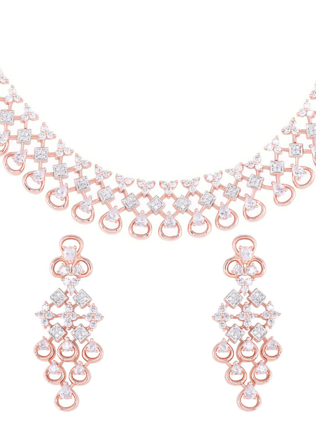 Saraf RS Jewellery Rose Gold-Plated White AD-Studded Handcrafted Jewellery Set - Distacart