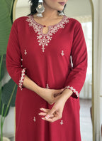 Vellora Viscose Rayon Maroon Casual Wear Embroidery Work Readymade Salwar Suit - Distacart