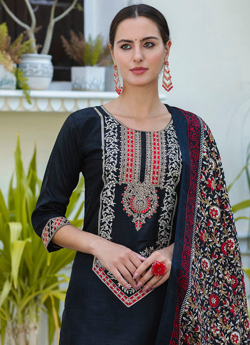 Vellora Silk Blend Black Ocassional Wear Embroidery Work Readymade Salwar Suit - Distacart