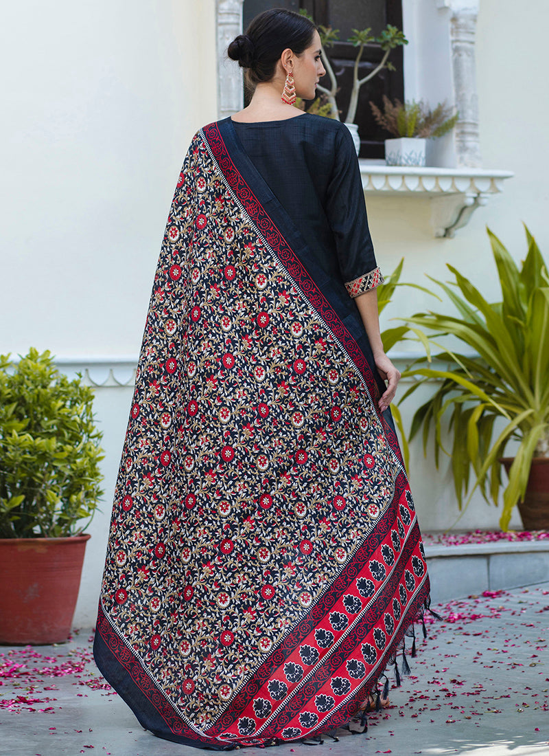 Vellora Silk Blend Black Ocassional Wear Embroidery Work Readymade Salwar Suit - Distacart