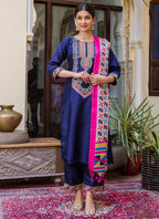 Vellora Silk Blend Royal Blue Ocassional Wear Embroidery Work Readymade Salwar Suit - Distacart
