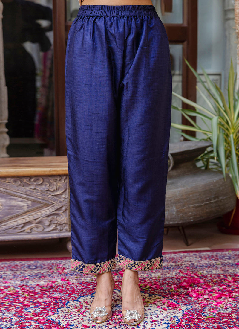 Vellora Silk Blend Royal Blue Ocassional Wear Embroidery Work Readymade Salwar Suit - Distacart