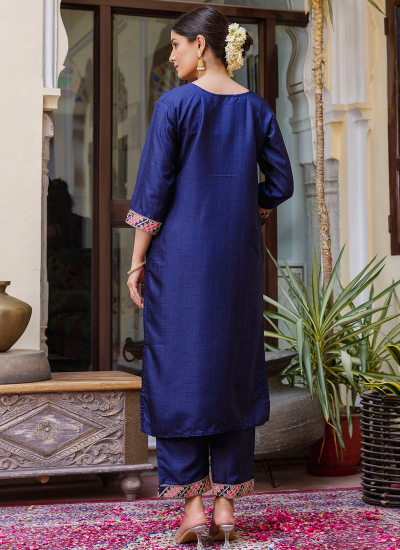 Vellora Silk Blend Royal Blue Ocassional Wear Embroidery Work Readymade Salwar Suit - Distacart