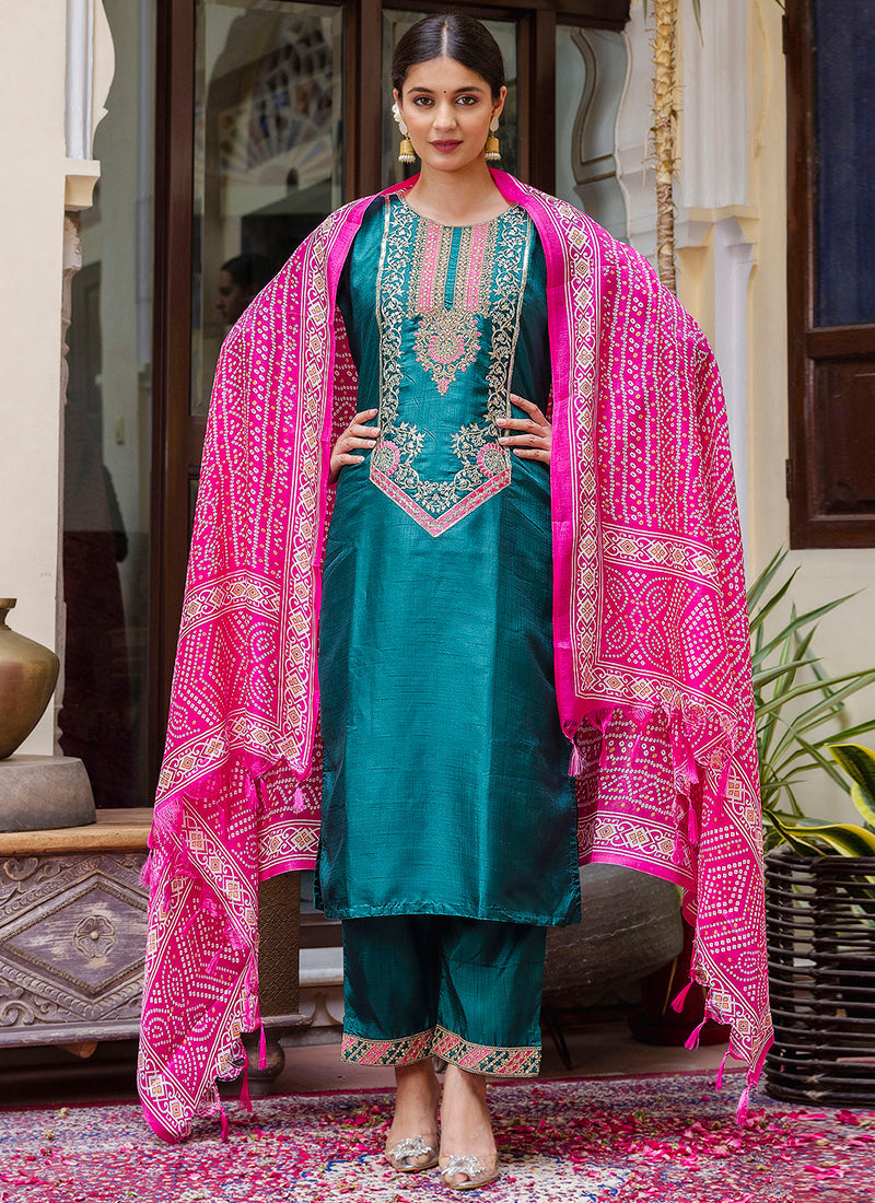 Vellora Silk Blend Rama Ocassional Wear Embroidery Work Readymade Salwar Suit - Distacart