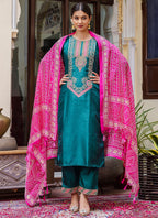Vellora Silk Blend Rama Ocassional Wear Embroidery Work Readymade Salwar Suit - Distacart