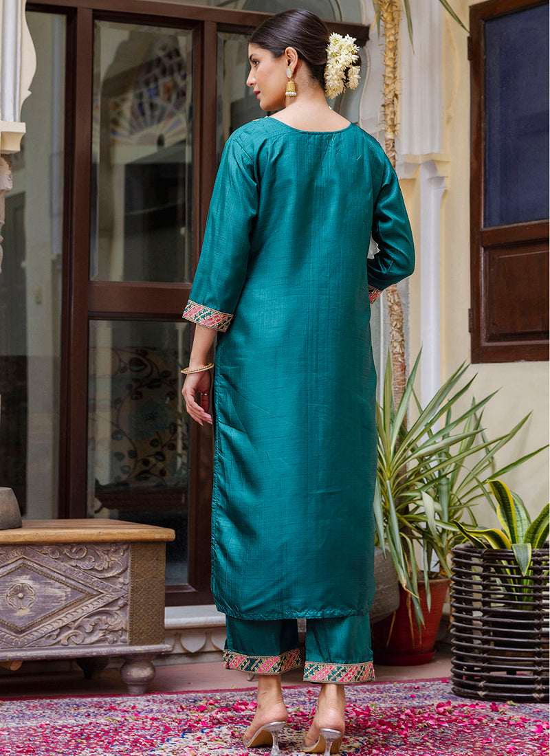Vellora Silk Blend Rama Ocassional Wear Embroidery Work Readymade Salwar Suit - Distacart