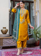 Vellora Silk Blend Mustard Ocassional Wear Embroidery Work Readymade Salwar Suit - Distacart