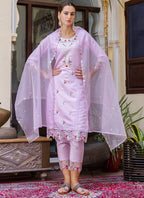 Vellora Viscose Roman Silk Light Lilac Casual Wear Embroidery Work Readymade Salwar Suit - Distacart