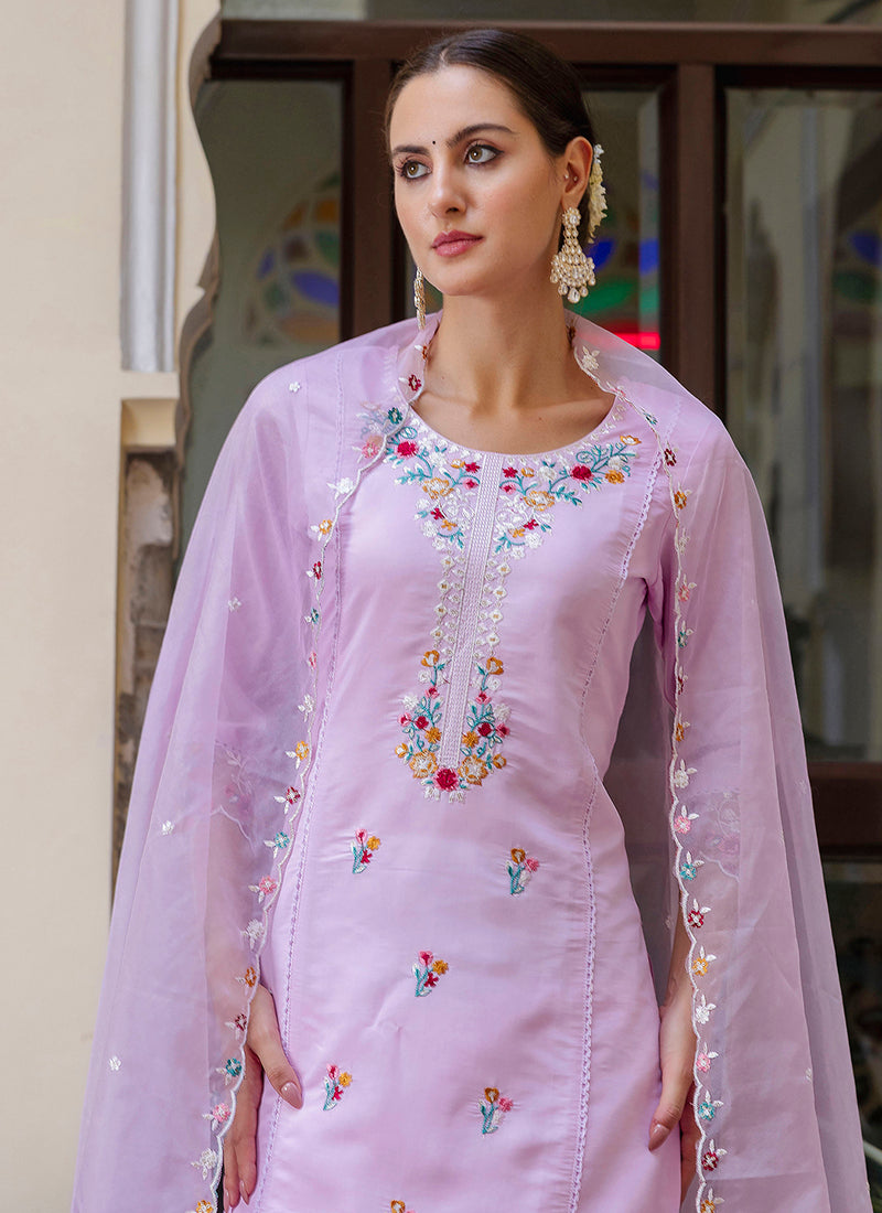 Vellora Viscose Roman Silk Light Lilac Casual Wear Embroidery Work Readymade Salwar Suit - Distacart