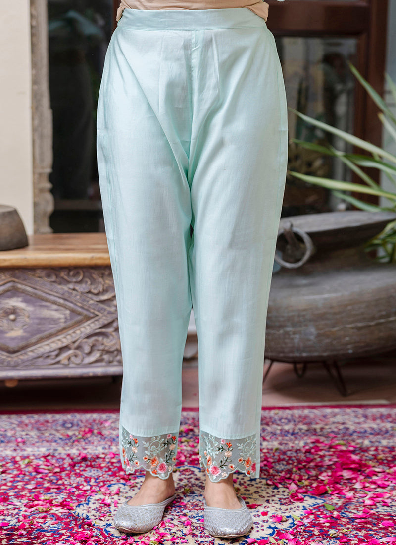 Vellora Viscose Roman Silk Sea Green Casual Wear Embroidery Work Readymade Salwar Suit - Distacart