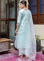 Vellora Viscose Roman Silk Sea Green Casual Wear Embroidery Work Readymade Salwar Suit - Distacart