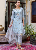 Vellora Viscose Roman Silk Powder Blue Casual Wear Embroidery Work Readymade Salwar Suit - Distacart