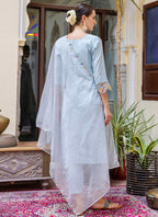 Vellora Viscose Roman Silk Powder Blue Casual Wear Embroidery Work Readymade Salwar Suit - Distacart