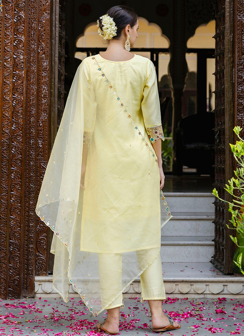 Vellora Viscose Roman Silk Yellow Casual Wear Embroidery Work Readymade Salwar Suit - Distacart