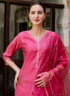 Vellora Viscose Roman Silk Pink Casual Wear Embroidery Work Readymade Salwar Suit - Distacart