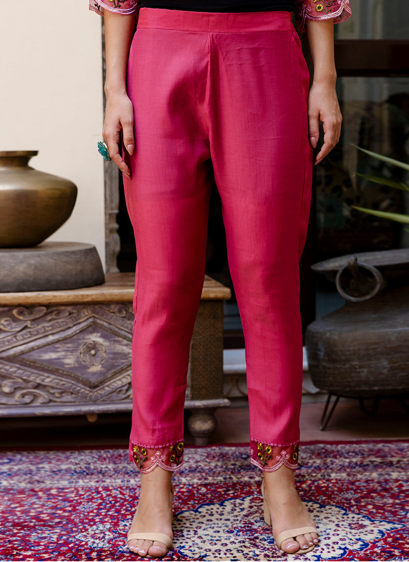 Vellora Viscose Roman Silk Pink Casual Wear Embroidery Work Readymade Salwar Suit - Distacart