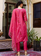 Vellora Viscose Roman Silk Pink Casual Wear Embroidery Work Readymade Salwar Suit - Distacart