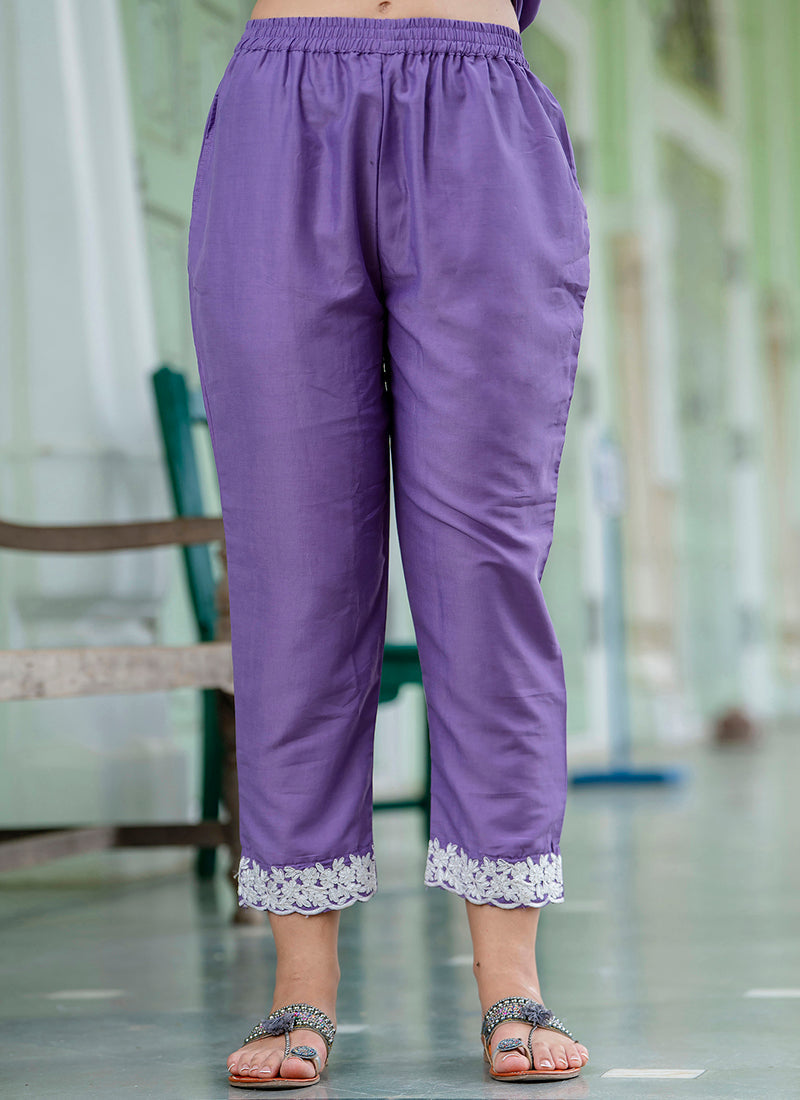Vellora Silk Blend Lavender Casual Wear Embroidery Work Readymade Salwar Suit - Distacart