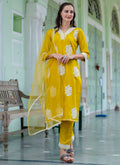 Vellora Silk Blend Mustard Yellow Casual Wear Embroidery Work Readymade Salwar Suit - Distacart