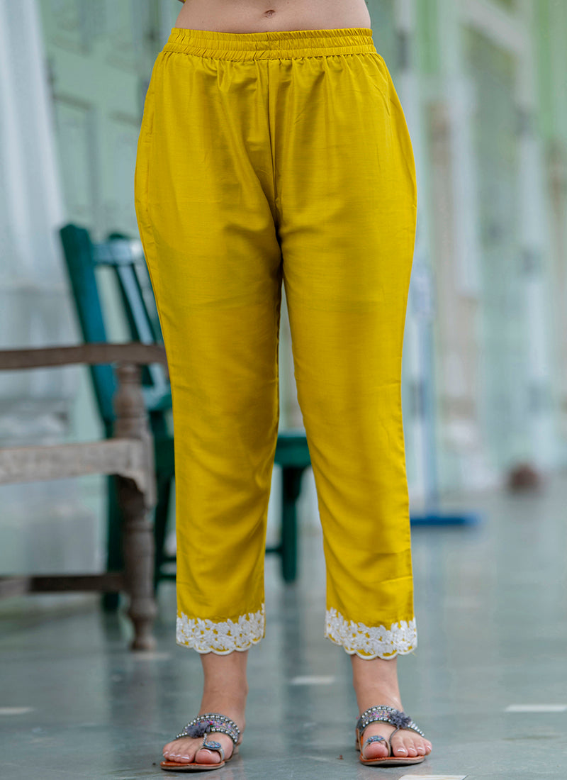 Vellora Silk Blend Mustard Yellow Casual Wear Embroidery Work Readymade Salwar Suit - Distacart