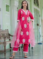 Vellora Silk Blend Hot Pink Casual Wear Embroidery Work Readymade Salwar Suit - Distacart