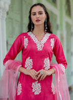 Vellora Silk Blend Hot Pink Casual Wear Embroidery Work Readymade Salwar Suit - Distacart