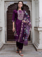 Vellora Viscose Roman Silk Deep Purple Ocassional Wear Embroidery Work Readymade Salwar Suit - Distacart