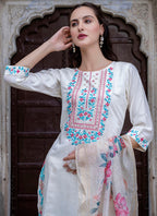 Vellora Viscose Roman Silk White Ocassional Wear Embroidery Work Readymade Salwar Suit - Distacart