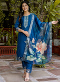 Vellora Viscose Roman Silk Blue Ocassional Wear Embroidery Work Readymade Salwar Suit - Distacart