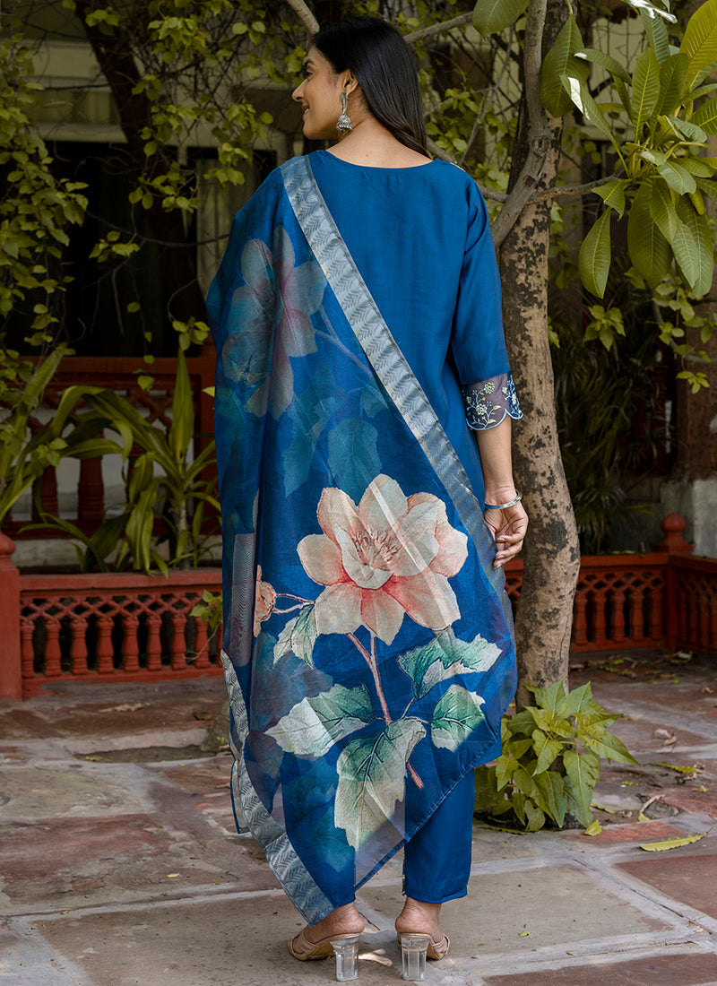 Vellora Viscose Roman Silk Blue Ocassional Wear Embroidery Work Readymade Salwar Suit - Distacart