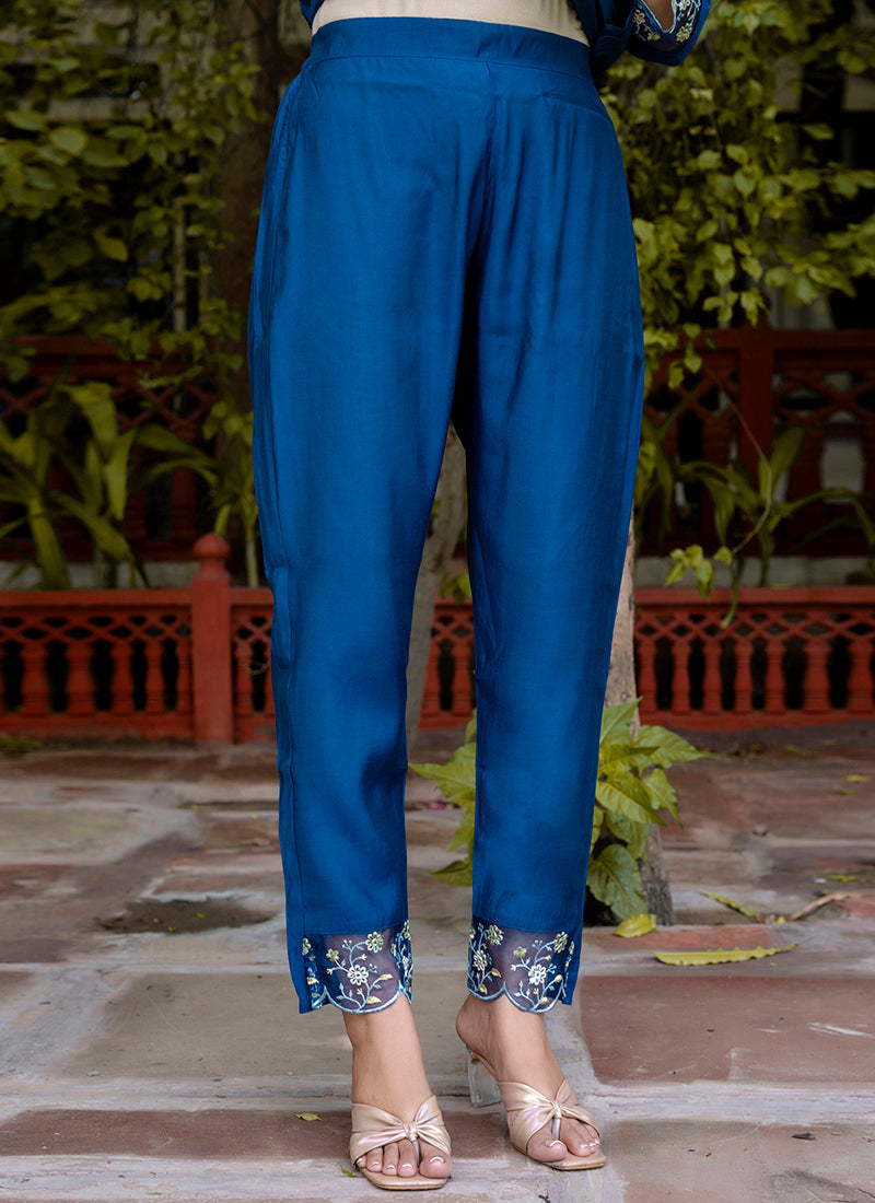 Vellora Viscose Roman Silk Blue Ocassional Wear Embroidery Work Readymade Salwar Suit - Distacart