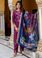 Vellora Viscose Roman Silk Wine Festival Wear Embroidery Work Readymade Salwar Suit - Distacart
