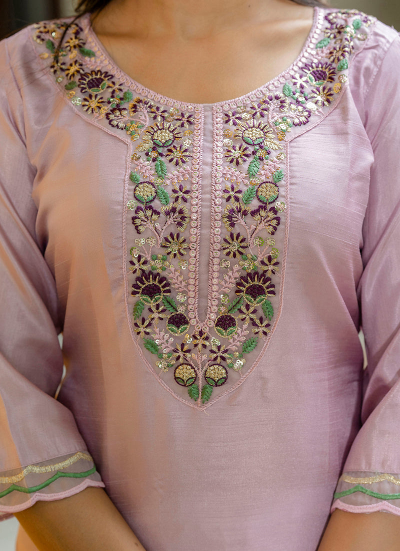 Vellora Silk Blend Baby Pink Casual Wear Embroidery Work Readymade Salwar Suit - Distacart