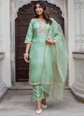 Vellora Silk Blend Light Green Casual Wear Embroidery Work Readymade Salwar Suit - Distacart