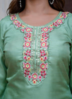 Vellora Silk Blend Light Green Casual Wear Embroidery Work Readymade Salwar Suit - Distacart