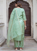 Vellora Silk Blend Light Green Casual Wear Embroidery Work Readymade Salwar Suit - Distacart
