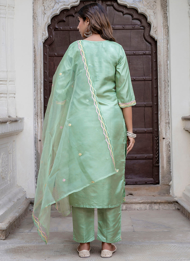 Vellora Silk Blend Light Green Casual Wear Embroidery Work Readymade Salwar Suit - Distacart