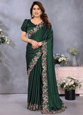 Vellora Embroidery Work Satin Dark Green Festival Wear Saree - Distacart