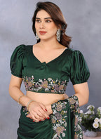 Vellora Embroidery Work Satin Dark Green Festival Wear Saree - Distacart