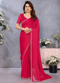 Vellora Lace Embroidery Work Fandy Chiffon Rani Pink Saree - Distacart