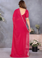 Vellora Lace Embroidery Work Fandy Chiffon Rani Pink Saree - Distacart