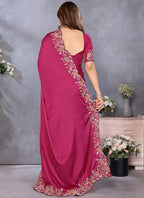 Vellora Magenta Pink Satin Festival Wear Embroidery Work Saree - Distacart