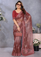Vellora Brown Tikli Lace Embroidery Work Designer Saree - Distacart