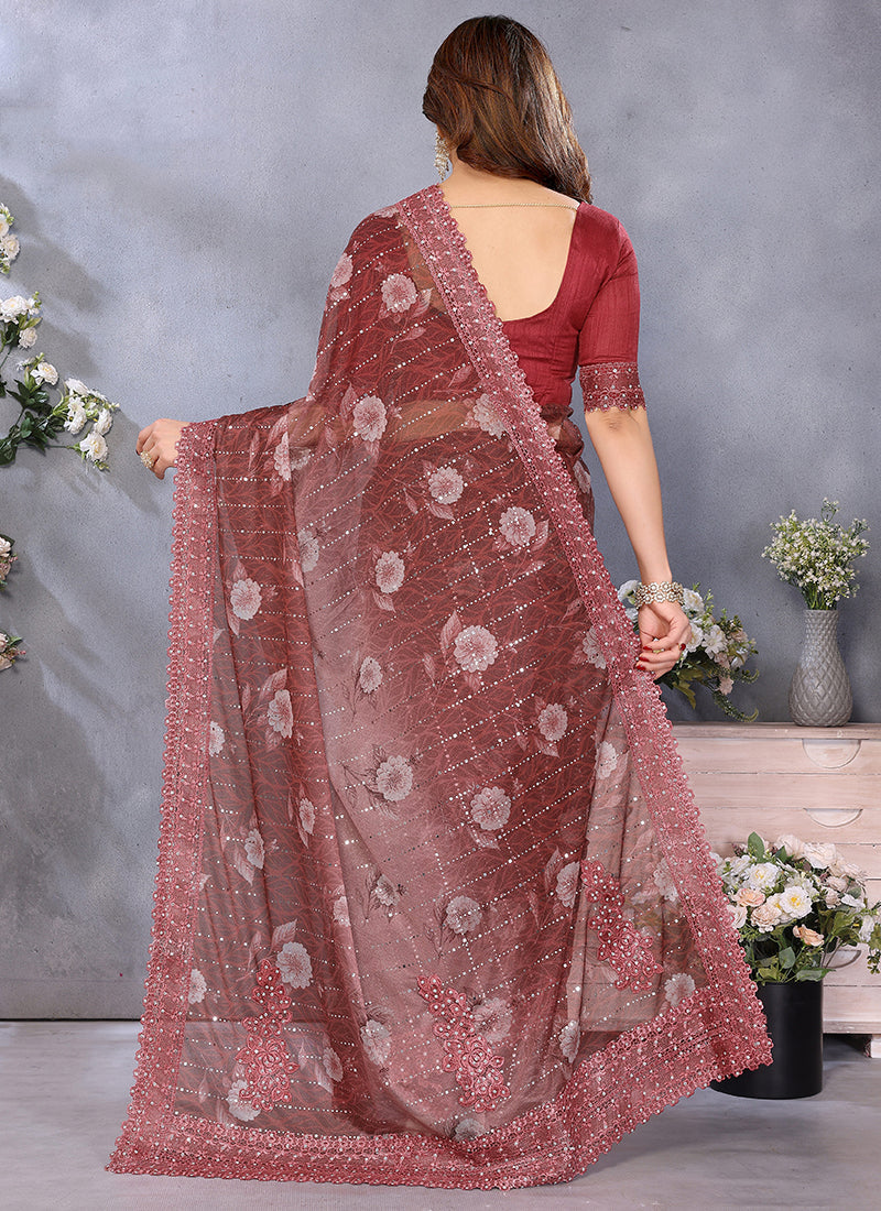 Vellora Brown Tikli Lace Embroidery Work Designer Saree - Distacart