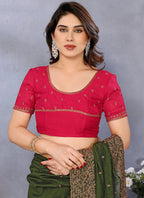 Vellora Zari Embroidery Work Vichitra Dark Green Festival Wear Saree - Distacart