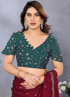 Vellora Maroon Silky Cross Embroidery Work Party Wear Saree - Distacart