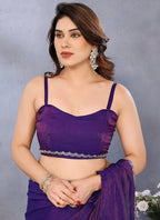 Vellora Violet Fandy Chiffon Lace Embroidery Work Saree - Distacart