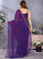 Vellora Violet Fandy Chiffon Lace Embroidery Work Saree - Distacart