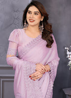 Vellora Border Work Rangoli Baby Pink Festival Wear Saree - Distacart