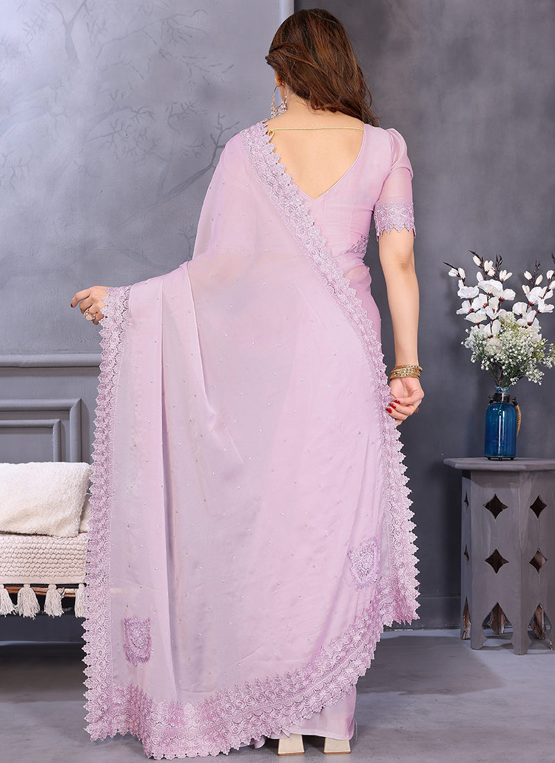 Vellora Border Work Rangoli Baby Pink Festival Wear Saree - Distacart